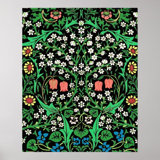 William Morris Jacobean Floral, Black Background Poster (Voorkant)