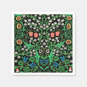 William Morris Jacobean Floral, Black Background Servet