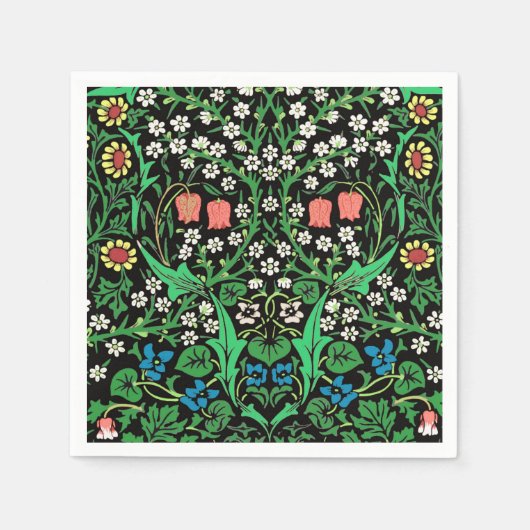 William Morris Jacobean Floral, Black Background Servet (Voorkant)