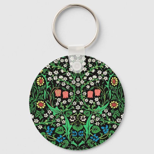 William Morris Jacobean Floral, Black Background Sleutelhanger (Voorkant)