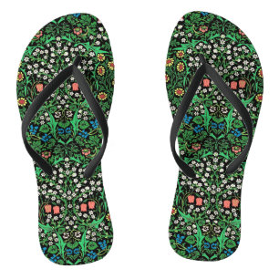 William Morris Jacobean Floral, Black Background Teenslippers