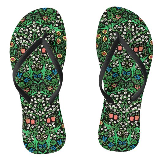 William Morris Jacobean Floral, Black Background Teenslippers (Voetbed)