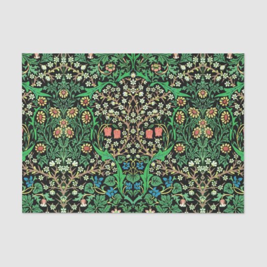 William Morris Jacobean Floral, Black Background Tissuepapier (Voorkant)