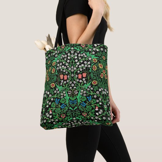 William Morris Jacobean Floral, Black Background Tote Bag (Dichtbij)