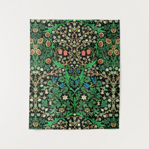William Morris Jacobean Floral, Black Background Wandkleed