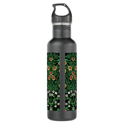 William Morris Jacobean Floral, Black Background Waterfles (Achterkant)