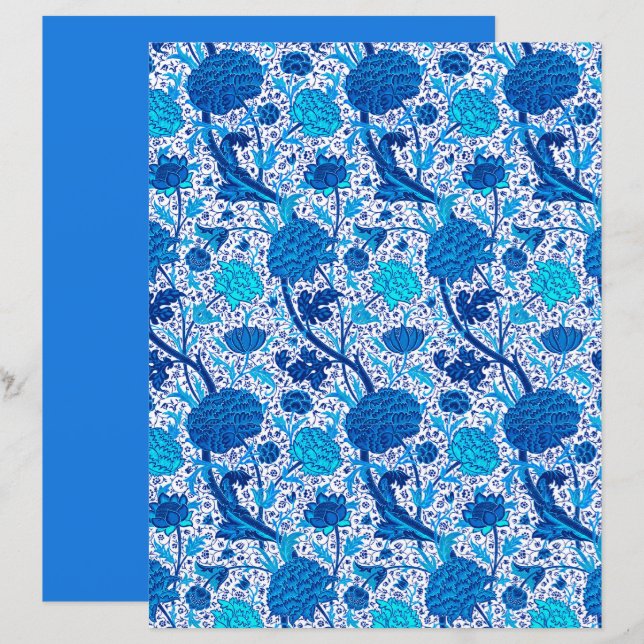 William Morris Jacobean Floral, Cobalt Blue (Voorkant / Achterkant)