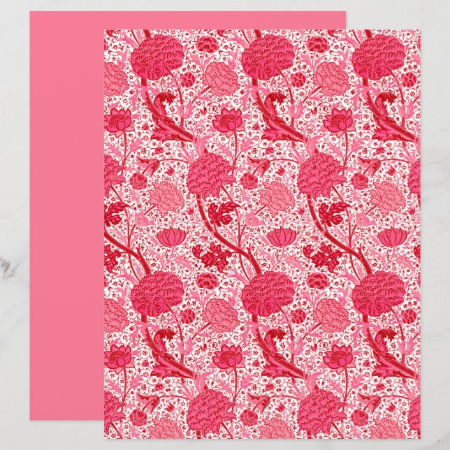 William Morris Jacobean Floral, Coral Pink (Voorkant / Achterkant)