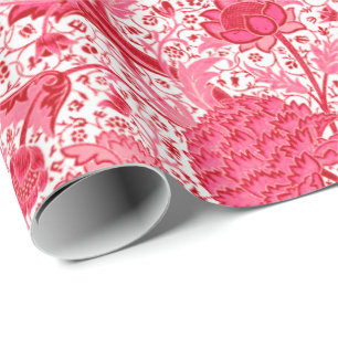 William Morris Jacobean Floral, Coral Pink Cadeaupapier
