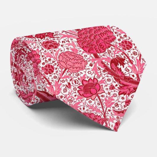 William Morris Jacobean Floral, Coral Pink Stropdas (Opgerold)