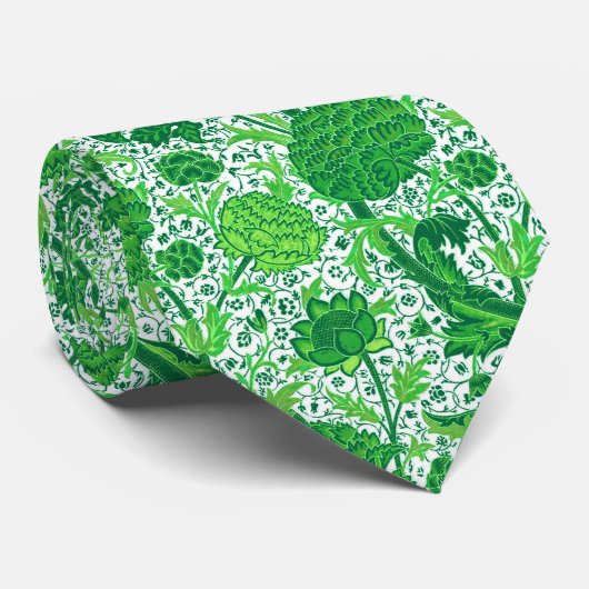 William Morris Jacobean Floral, Emerald Green Stropdas (Opgerold)