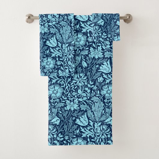 William Morris Jacobean Floral - Indigo Blue Bad Handdoek (Insitu)