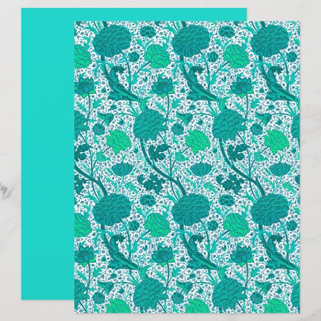 William Morris Jacobean Floral, Turquoise (Voorkant / Achterkant)