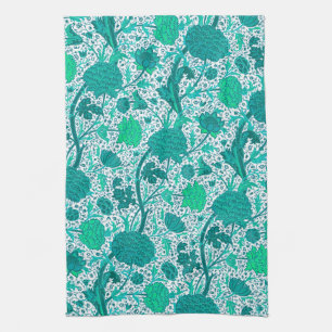 William Morris Jacobean Floral, Turquoise Theedoek
