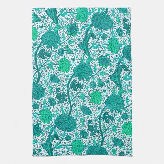 William Morris Jacobean Floral, Turquoise Theedoek (Verticaal)