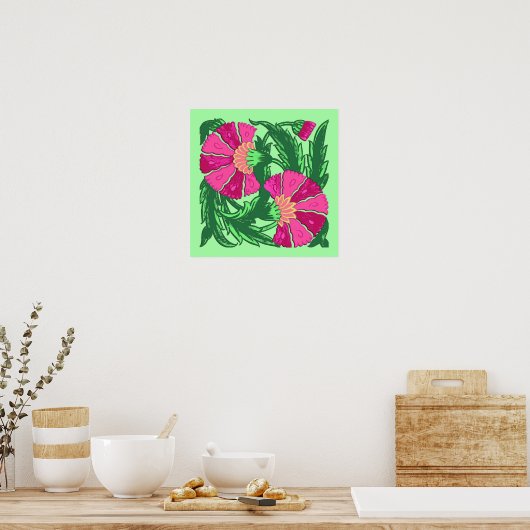 William Morris Jacobean, Fuchsia Pink en Green Poster (Keuken)