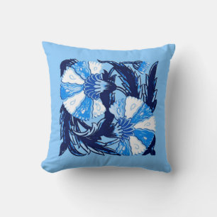 William Morris Jacobean, marineblauw en lichtblauw Kussen
