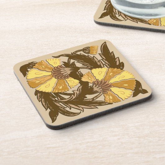 William Morris Jacobean, Mustard Gold en Brown Drankjes Onderzetter (Linkerzijde)