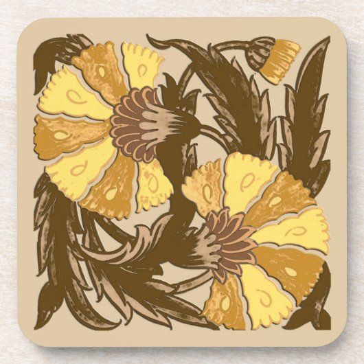 William Morris Jacobean, Mustard Gold en Brown Drankjes Onderzetter (Voorkant)