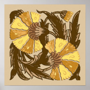 William Morris Jacobean, Mustard Gold en Brown Poster