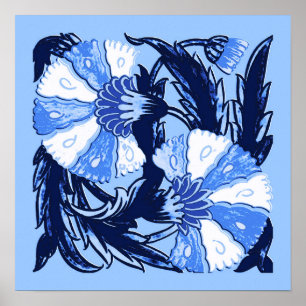 William Morris Jacobean, Navy and Light Blue Poster