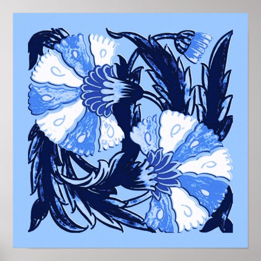 William Morris Jacobean, Navy and Light Blue Poster (Voorkant)