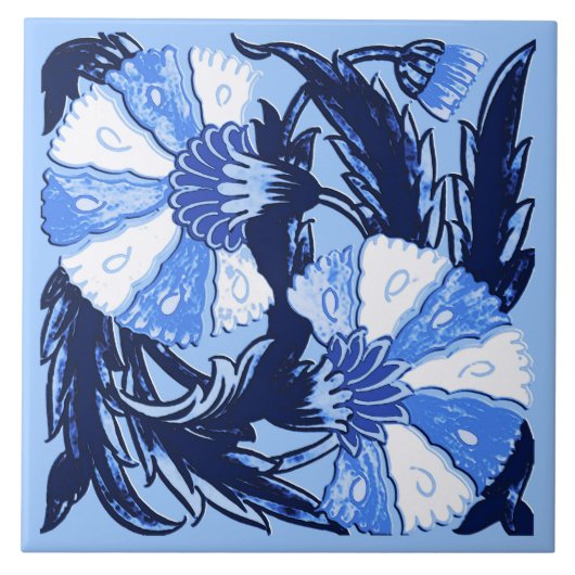 William Morris Jacobean, Navy and Light Blue Tegeltje (Voorkant)