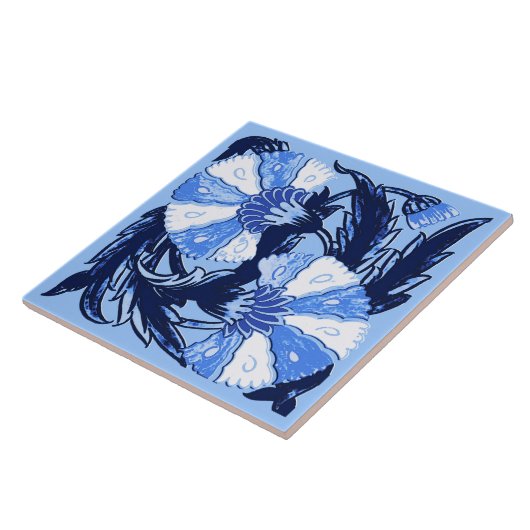 William Morris Jacobean, Navy and Light Blue Tegeltje (Zijkant)