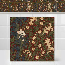 William Morris Jasmine Acanthus Tapijt Witte Kat Tegeltje