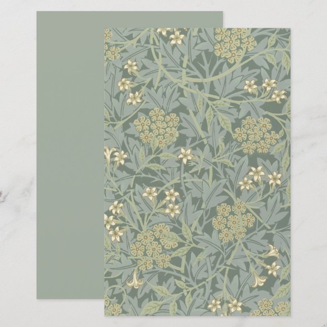 William Morris Jasmine Blauw Groene Botanische Kun (Voorkant / Achterkant)