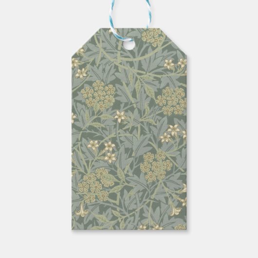 William Morris Jasmine Blauw Groene Botanische Kun Cadeaulabel (Voorkant)