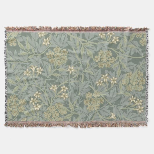 William Morris Jasmine Blauw Groene Botanische Kun Deken (Voorkant)
