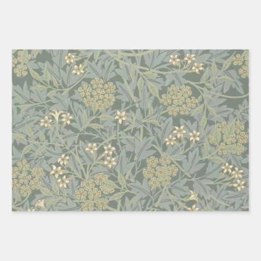 William Morris Jasmine Blauw Groene Botanische Kun Inpakpapier Vel (Voorkant)