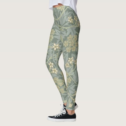 William Morris Jasmine Blauw Groene Botanische Kun Leggings (Links)