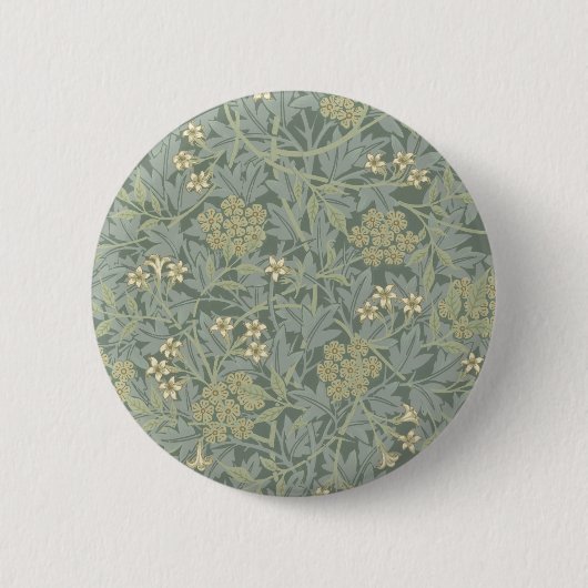 William Morris Jasmine Blauw Groene Botanische Kun Ronde Button 5,7 Cm (Voorkant)