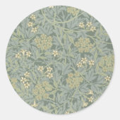 William Morris Jasmine Blauw Groene Botanische Kun Ronde Sticker (Voorkant)