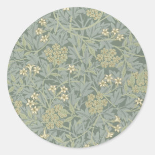 William Morris Jasmine Blauw Groene Botanische Kun Ronde Sticker