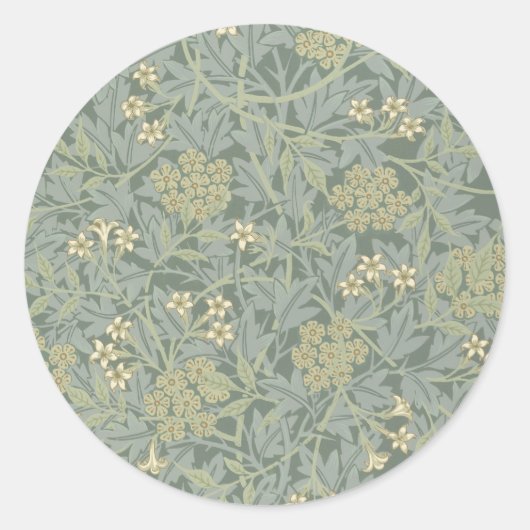 William Morris Jasmine Blauw Groene Botanische Kun Ronde Sticker (Voorkant)