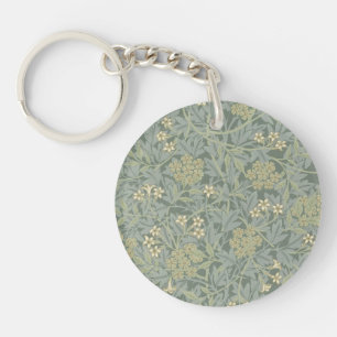 William Morris Jasmine Blauw Groene Botanische Kun Sleutelhanger