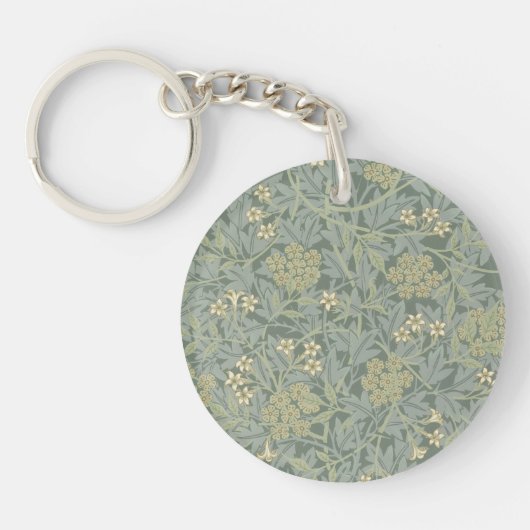 William Morris Jasmine Blauw Groene Botanische Kun Sleutelhanger (Voorkant)