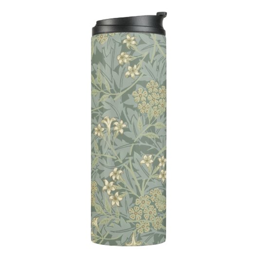 William Morris Jasmine Blauw Groene Botanische Kun Thermosbeker (Gedraaid links)