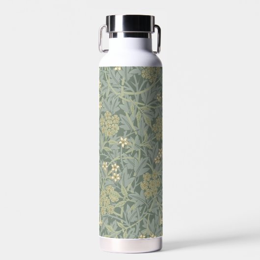 William Morris Jasmine Blauw Groene Botanische Kun Waterfles (Voorkant)