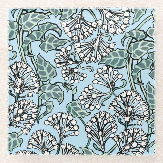 William Morris Jasmine en Bladeren Patroon Glazen Onderzetter (Voorkant)