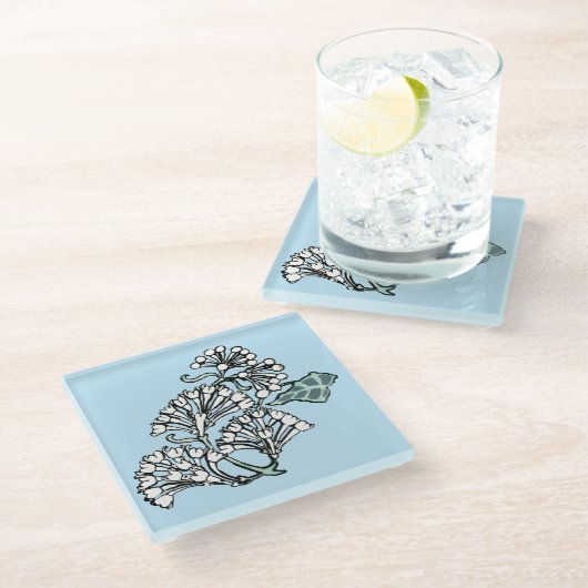 William Morris Jasmine en Bladeren Patroon Glazen Onderzetter (Schuin)