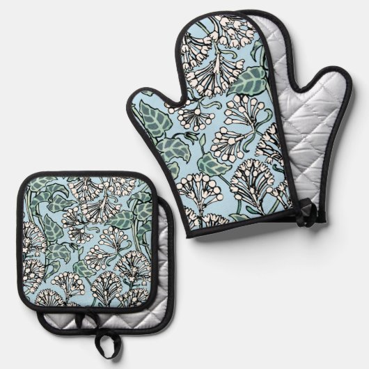 William Morris Jasmine en Bladeren Patroon Ovenwant & Pannenlap Set (Voorkant / Achterkant)