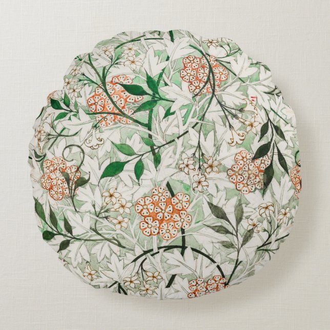 William Morris Jasmine Garden Flower Classic Rond Kussen (Voorkant)