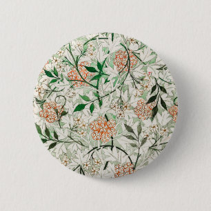 William Morris Jasmine Tuin Bloem Klassieker Ronde Button 5,7 Cm