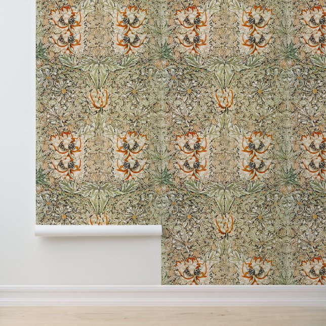 William Morris Kamperfoelie Beige Bloempatroon Behang (Applicatie)
