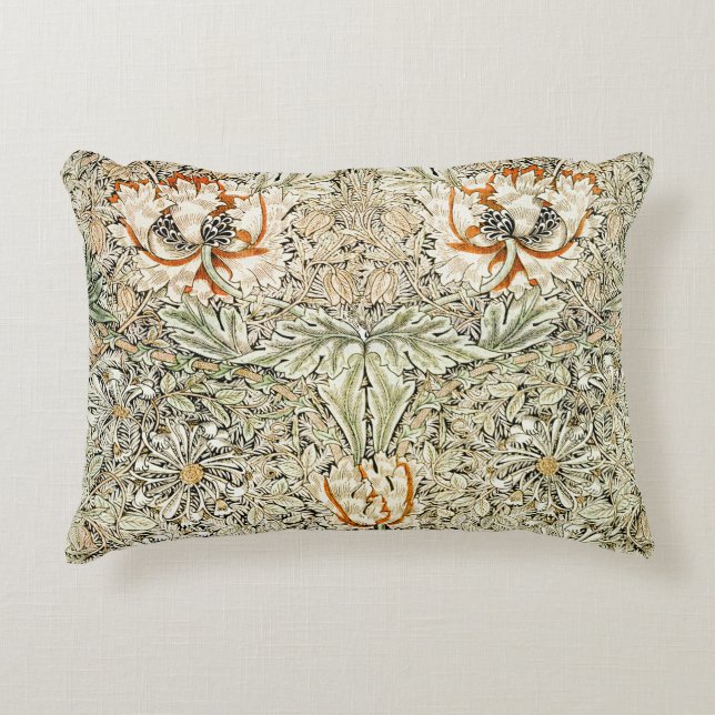William Morris Kamperfoelie Bloem Behang Accent Kussen (Voorkant)