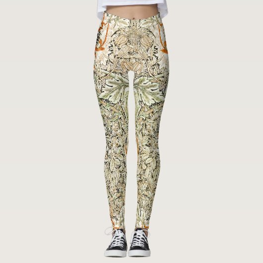William Morris Kamperfoelie Bloem Behang Leggings (Voorkant)